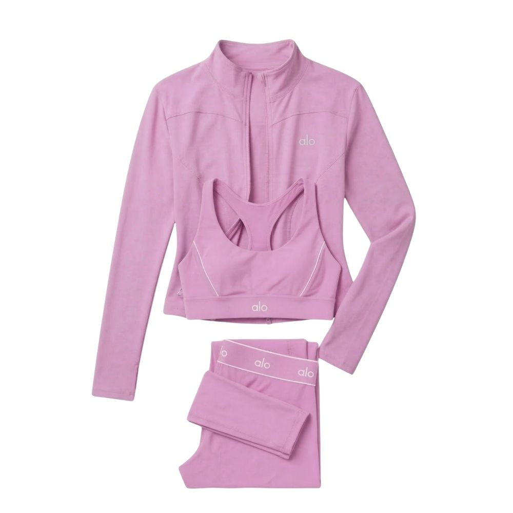 Ensemble Complet Suit Up Alo Yoga Rose — Tenue Yoga Sport Femme