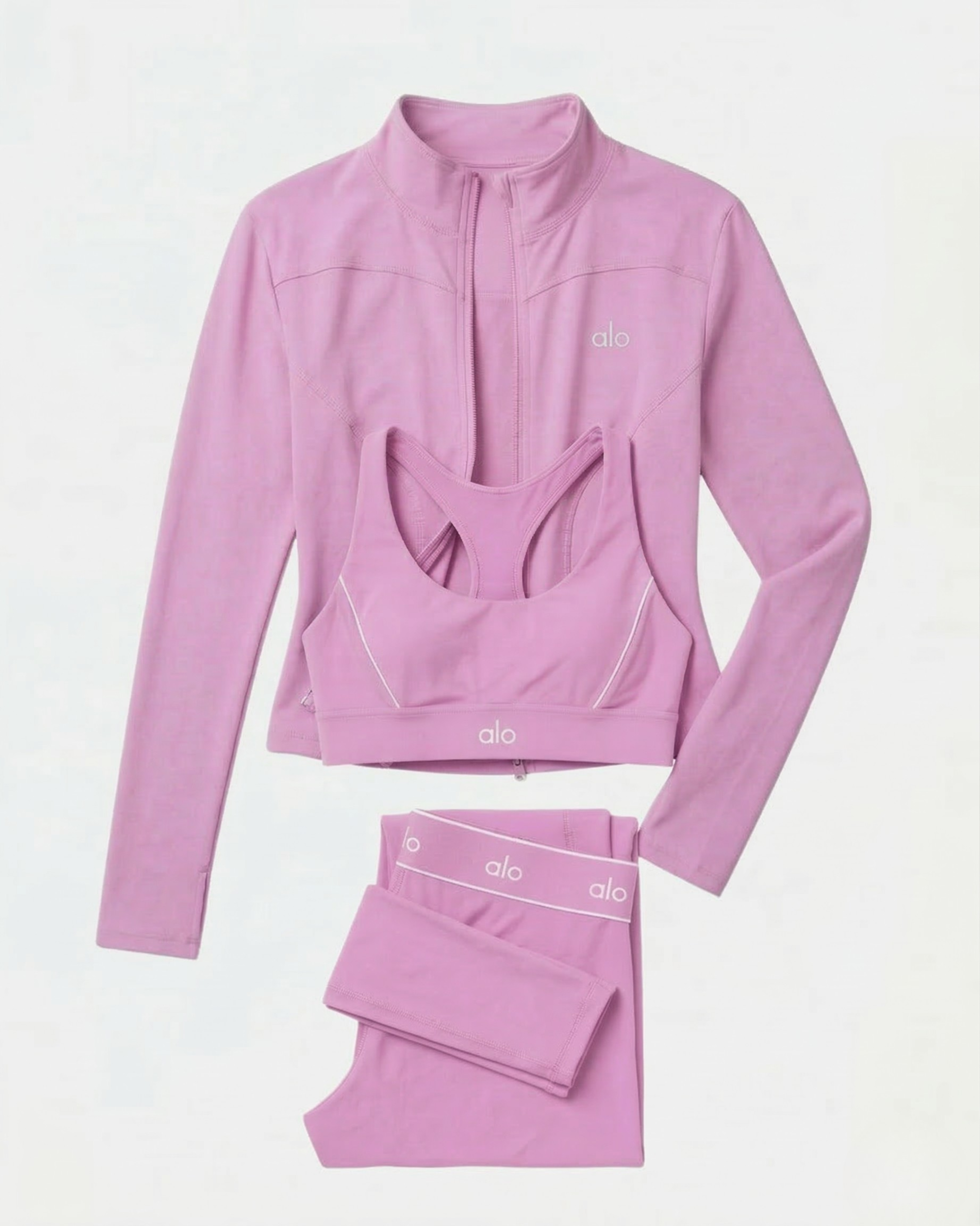 Ensemble Complet Suit Up Alo Yoga Rose — Tenue Yoga Sport Femme